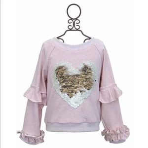 EUC Baby Sara Gold Heart Flip Sequin Sweatshirt
